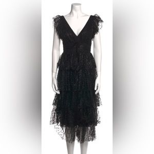 MARCHESA NOTTE V-Neck Tea Length Glitter Dress